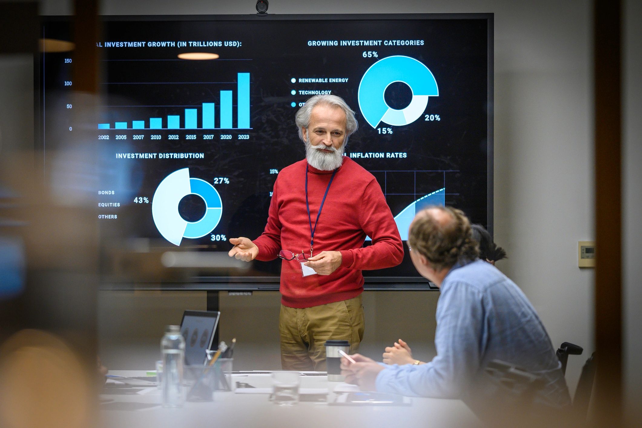 Senior consultant presenting strategy in a meeting room