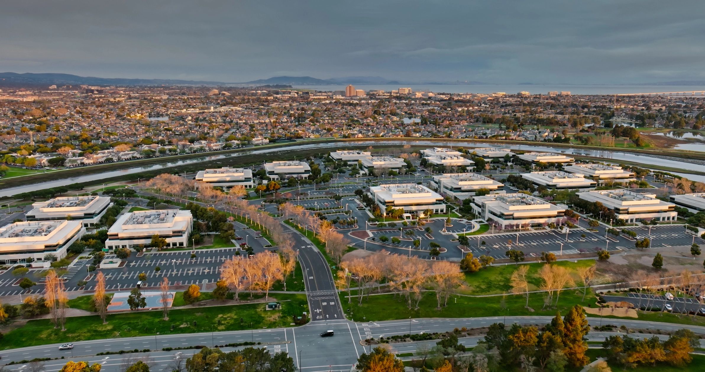 Aerial view of a residential housing development